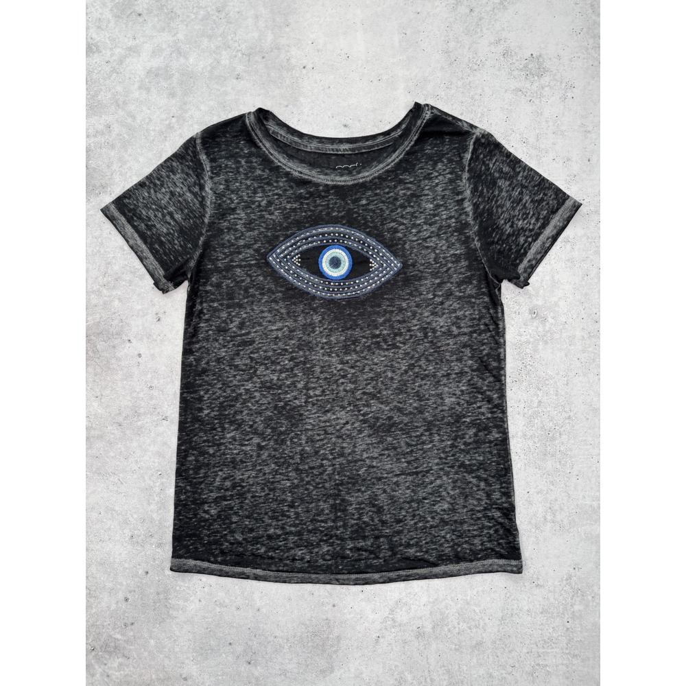 Sofia Jeans By Sofia Vergara Evil Eye Graphic Tee S Charcoal Sheer Embellished
